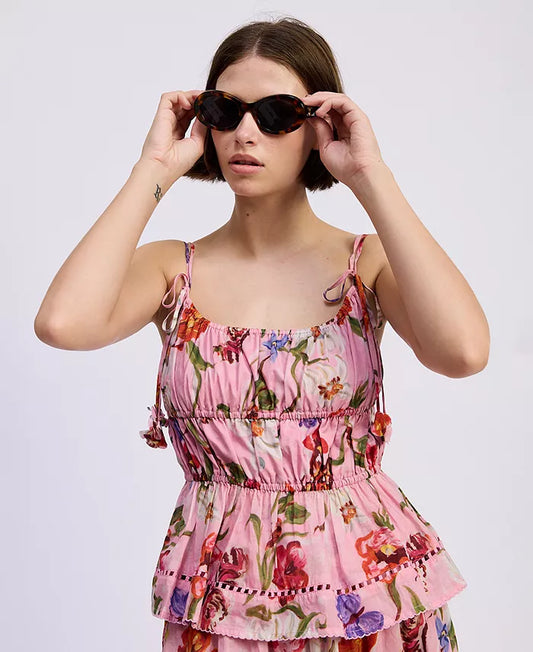 Celeste Peplum Top - Pink Red Olive