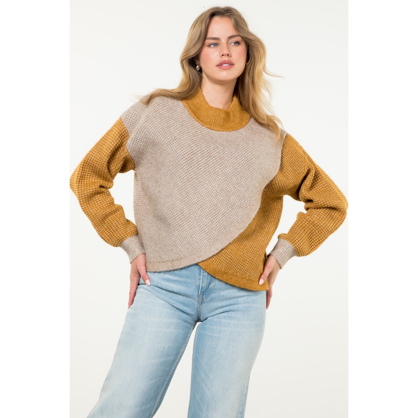 THML - Colorblock Knit Sweater - Taupe