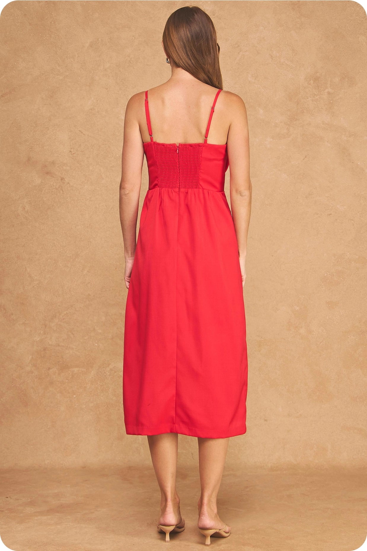 Statement Flower Rosette Top - Stitched Midi Dress - Red/Fuchsia