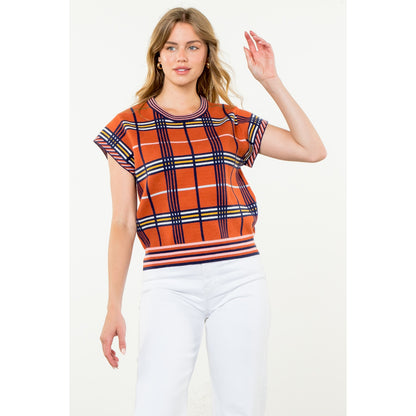 THML - Short Sleeve Plaid Top - Rust