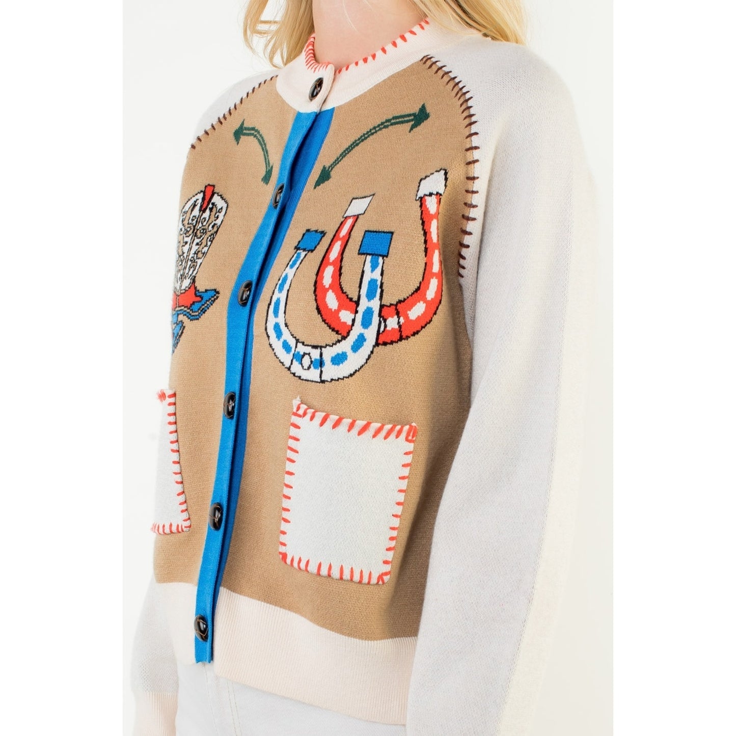 Western Theme Embroidery Detail Cardigan - Cream