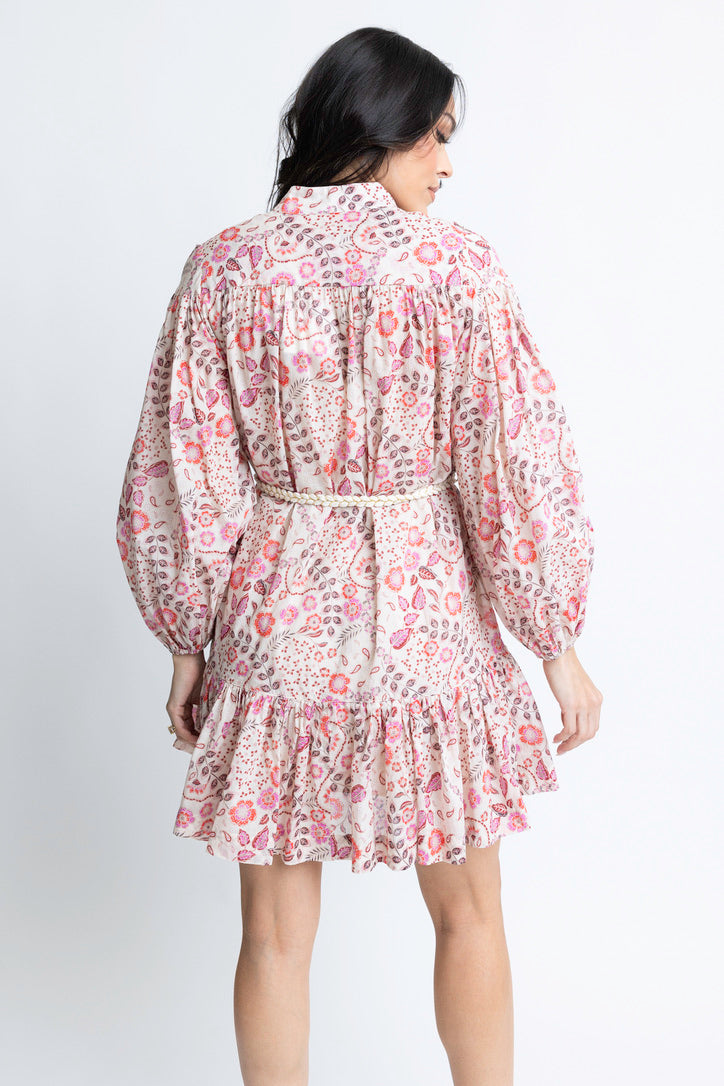 Karlie - Floral Paris Button Down Dress - Pink