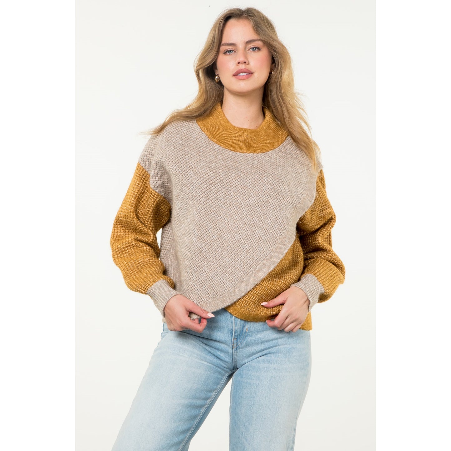 THML - Colorblock Knit Sweater - Taupe