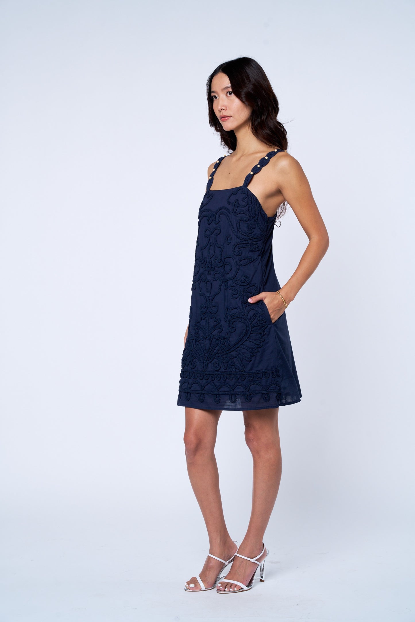 Harper Soutache Embroidery Mini Dress - Navy