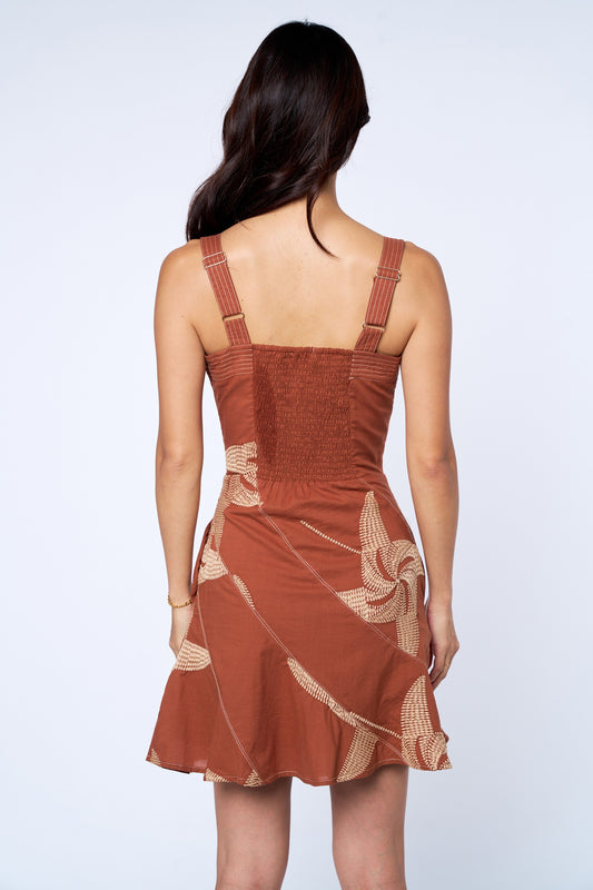 Kenny Topstitched Paneled Mini Dress - Caramel