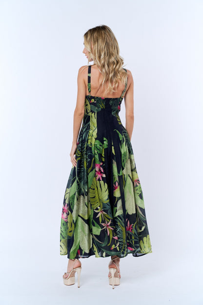 Dorothy Topstitched Gusset Maxi Dress - Green