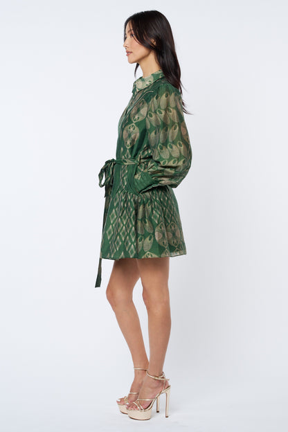 Abbott Printed Mini Shirt Dress - Green