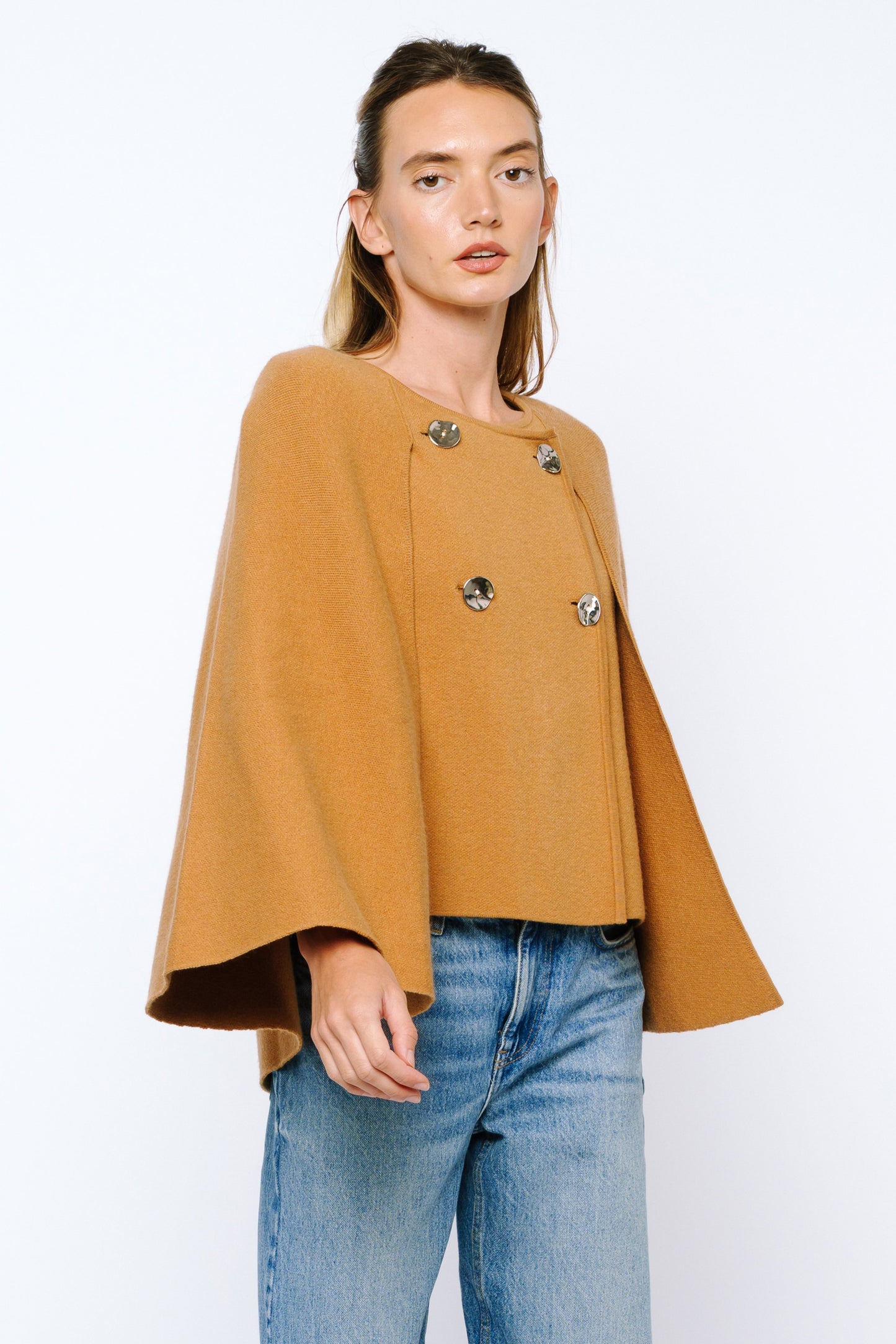 Fanny Double Breasted Poncho Jacket - Brown