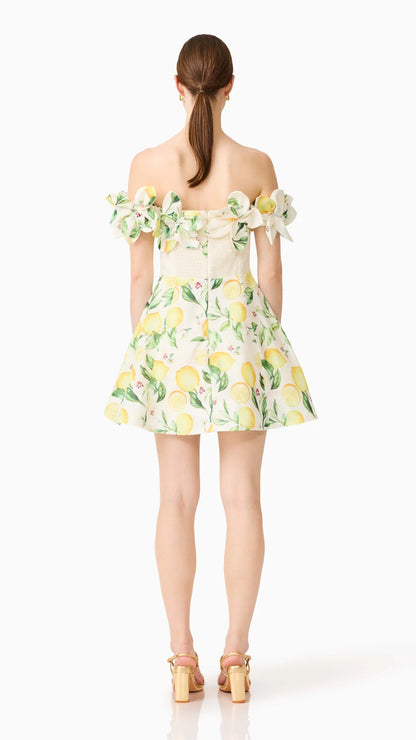 Hana Off The Shoulder Mini Dress In Yellow Multi