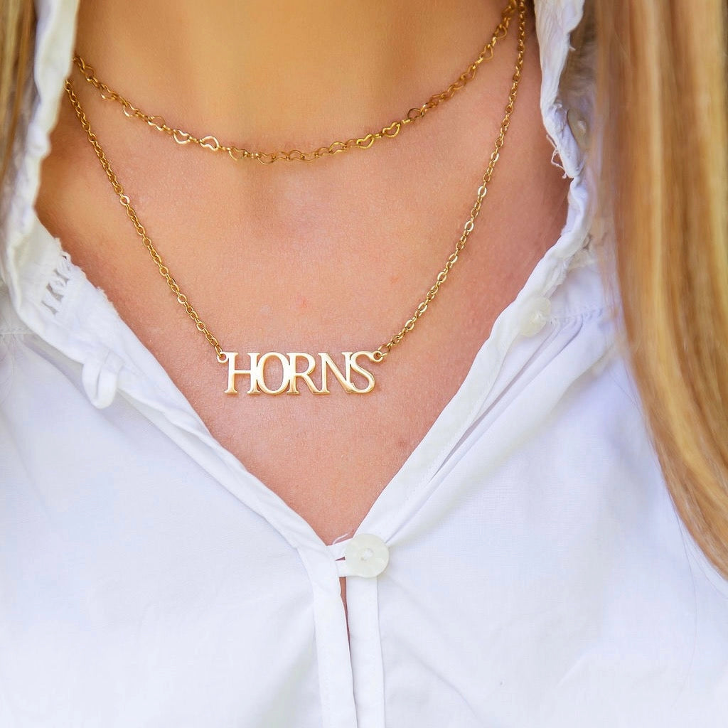 Texas Collegiate Nameplate Necklace - HORNS