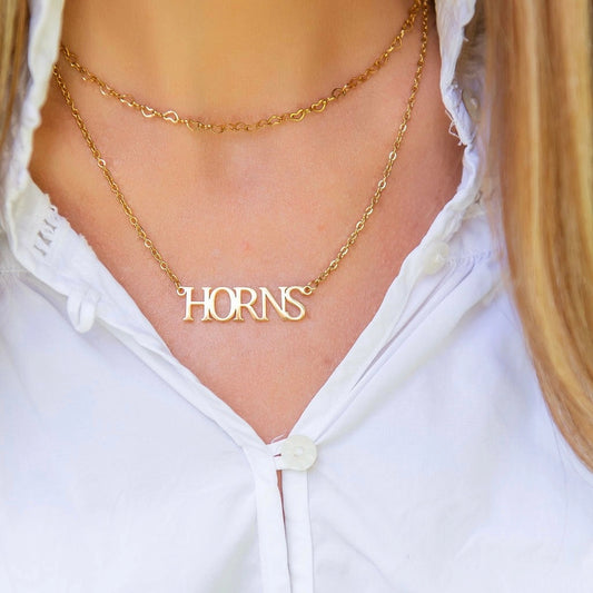Texas Collegiate Nameplate Necklace - HORNS