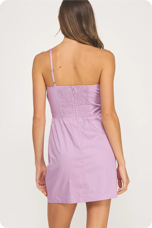 Knotted Flower Bow Mini Dress - Mauve Lilac