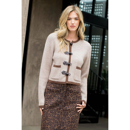 Toggle Button Knit Cardigan - Brown
