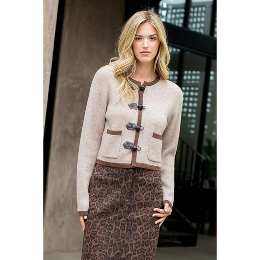 Toggle Button Knit Cardigan - Brown