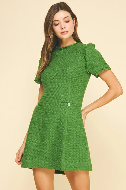 Tweed Mini Dress - Green