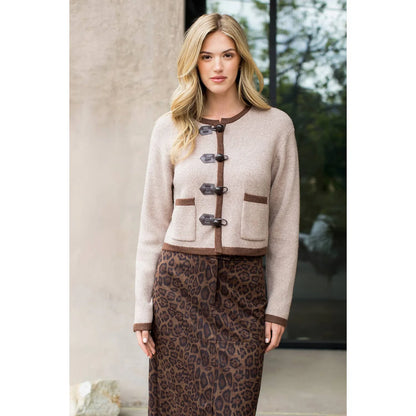 Toggle Button Knit Cardigan - Brown