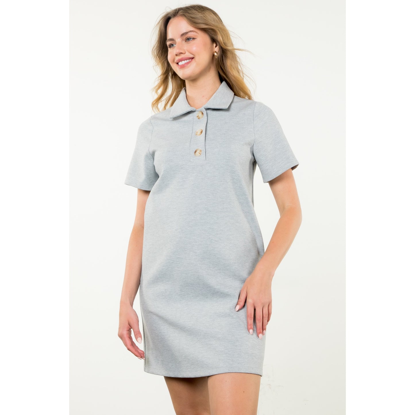 THML - Short Sleeve Midi Dress - Gray