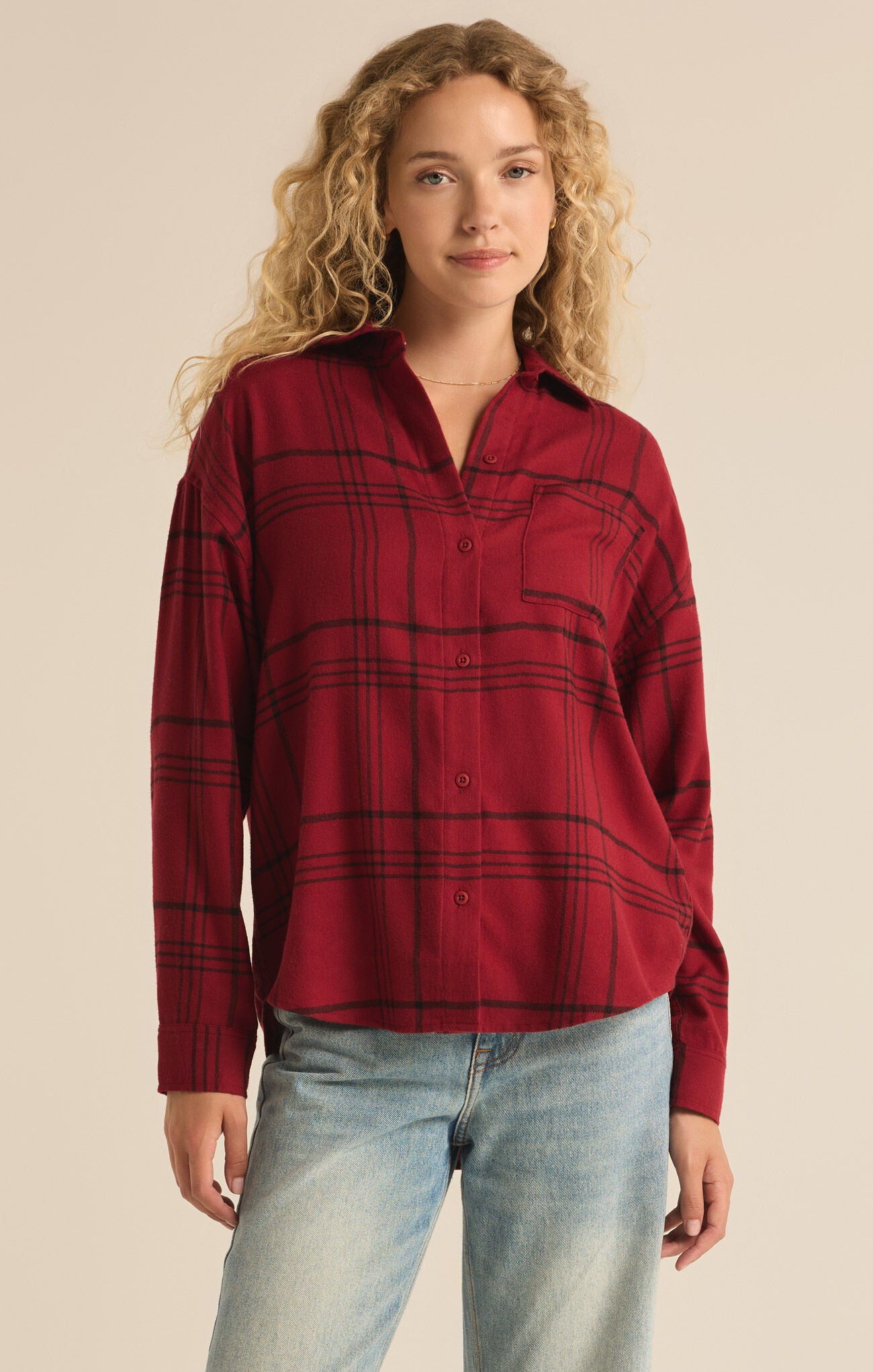 Z SUPPLY - River Plaid Button Up - Red Dahlia