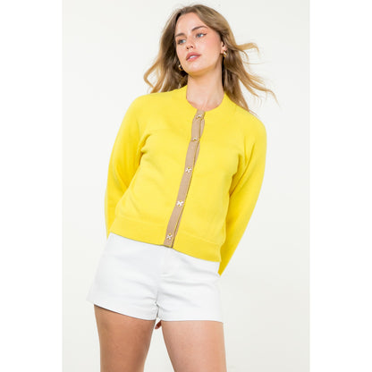 THML - Bow Button Knit Cardigan - Yellow