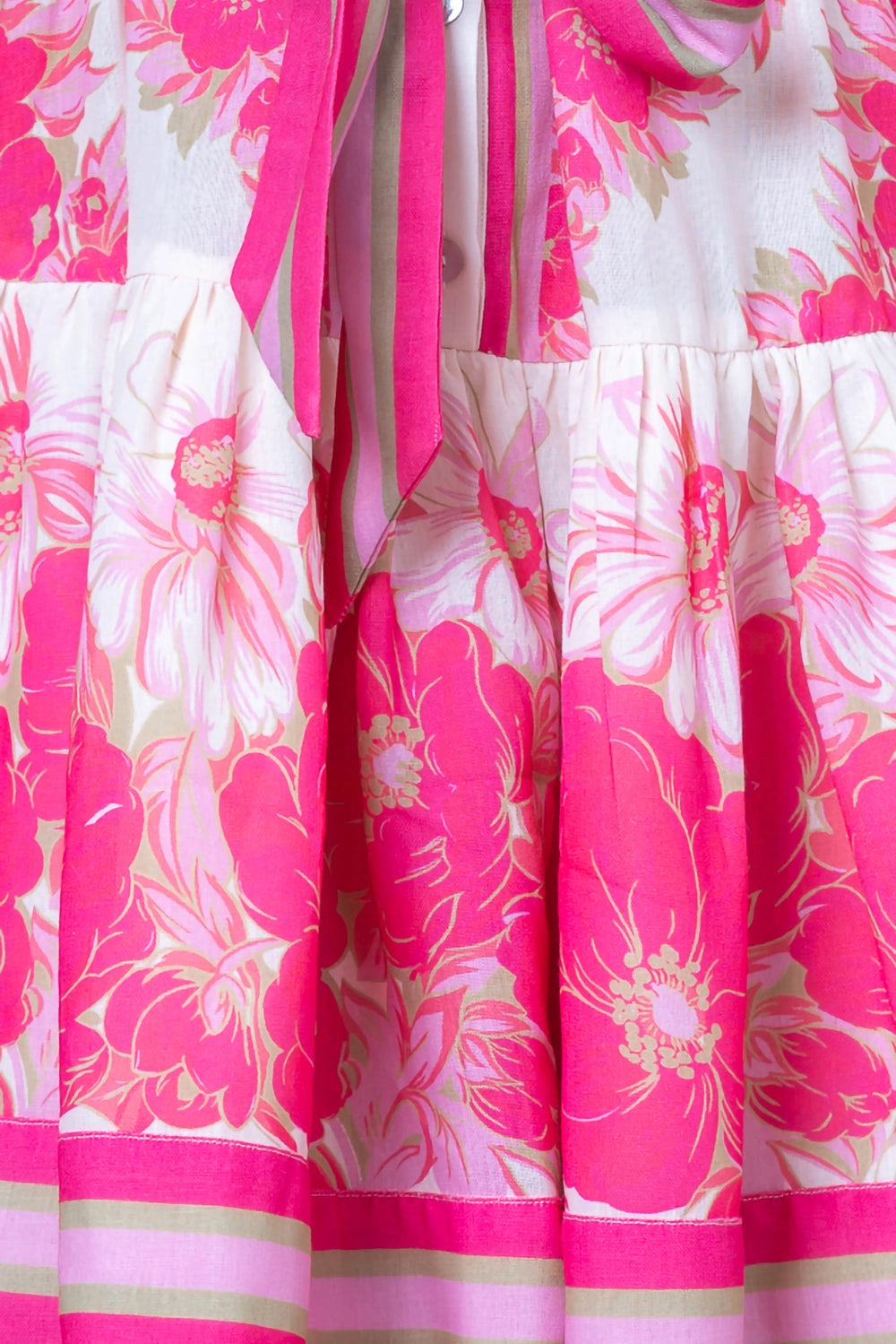 Long Sleeve Button Up Printed Dress w/Self Tie - Pink Multi - Spinout