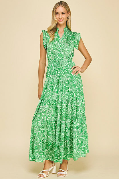 Paisley Print Maxi Dress - Green