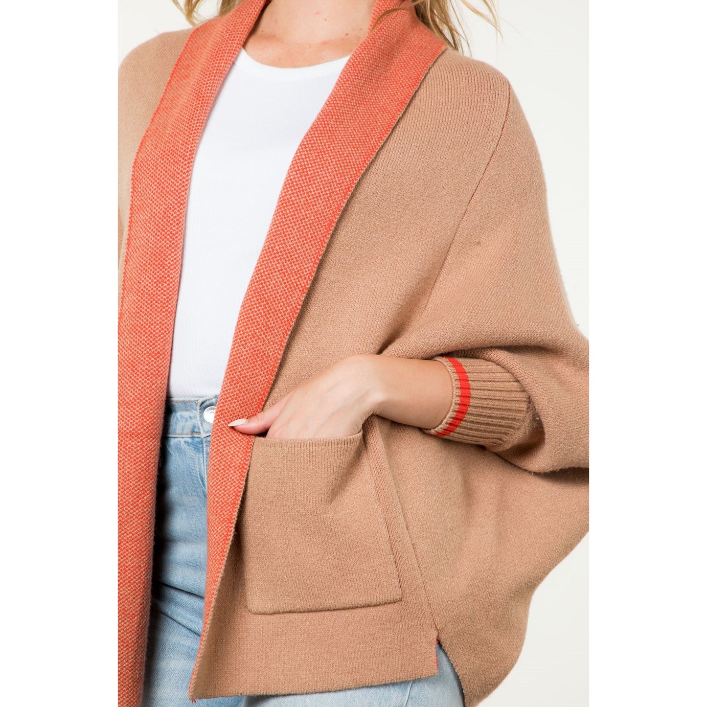 THML - Solid Knit Heart Cardigan - Beige