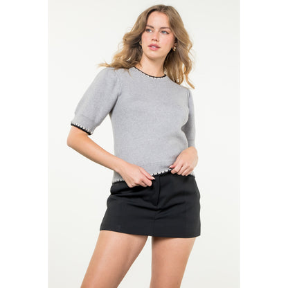 THML - Short Sleeve Knit Top - Gray