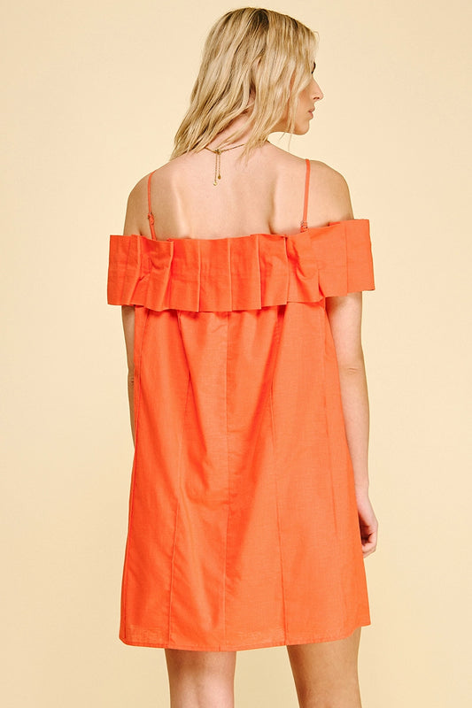 Ruffled Off Shoulder Mini Dress - Burnt Orange