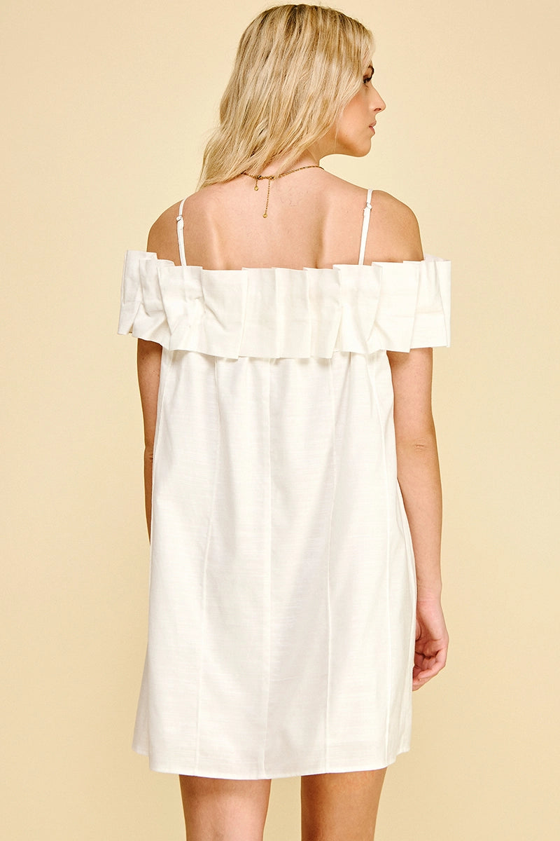 Ruffled Off Shoulder Mini Dress - Off White