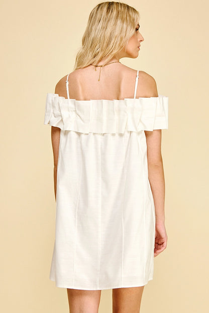Ruffled Off Shoulder Mini Dress - Off White