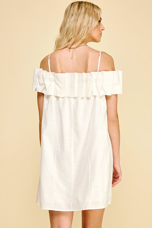 Ruffled Off Shoulder Mini Dress - Off White