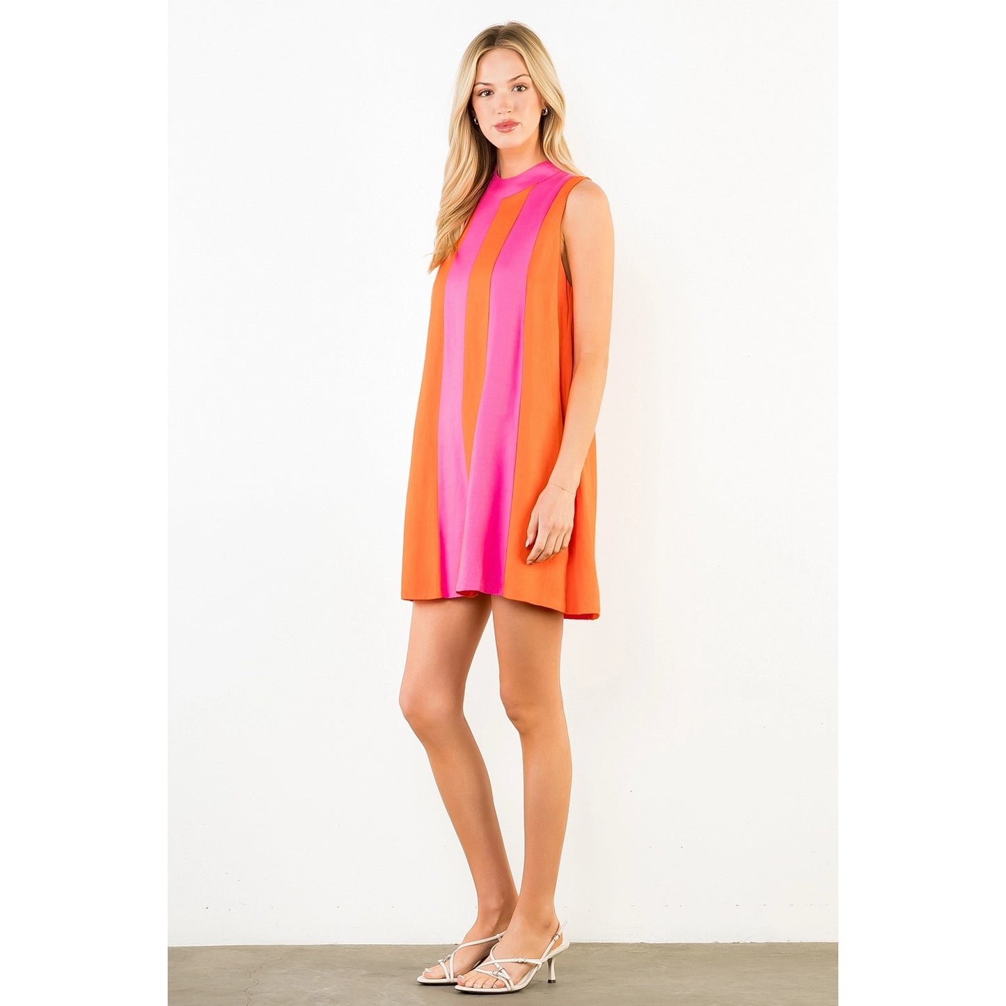 Sleeveless Colorblock Dress - Magenta