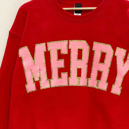 Sweet Claire - Merry Glitter Holiday Sweatshirt - Red