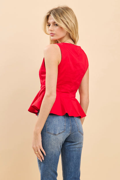 Gameday Boat Neckline Fit and Flare Sleeveless Top - Red