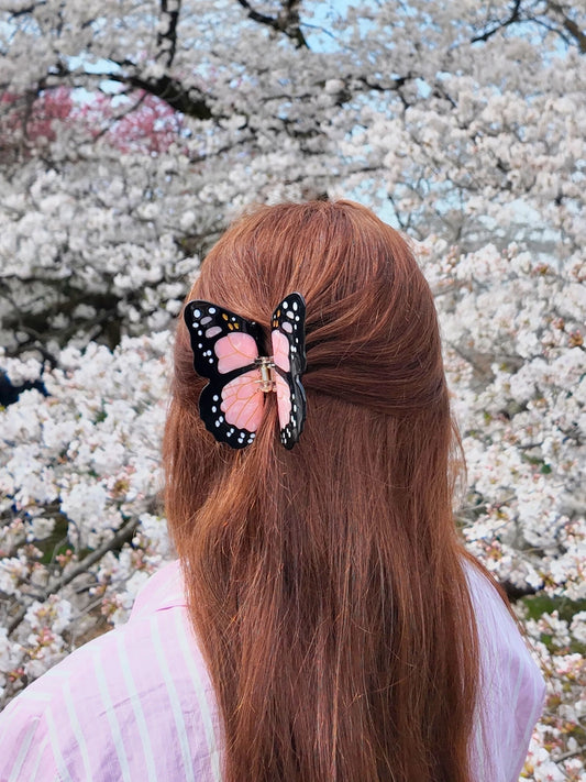 Hand-Painted Monarch Butterfly Claw Hair Clip | Eco-Friendly | Pink