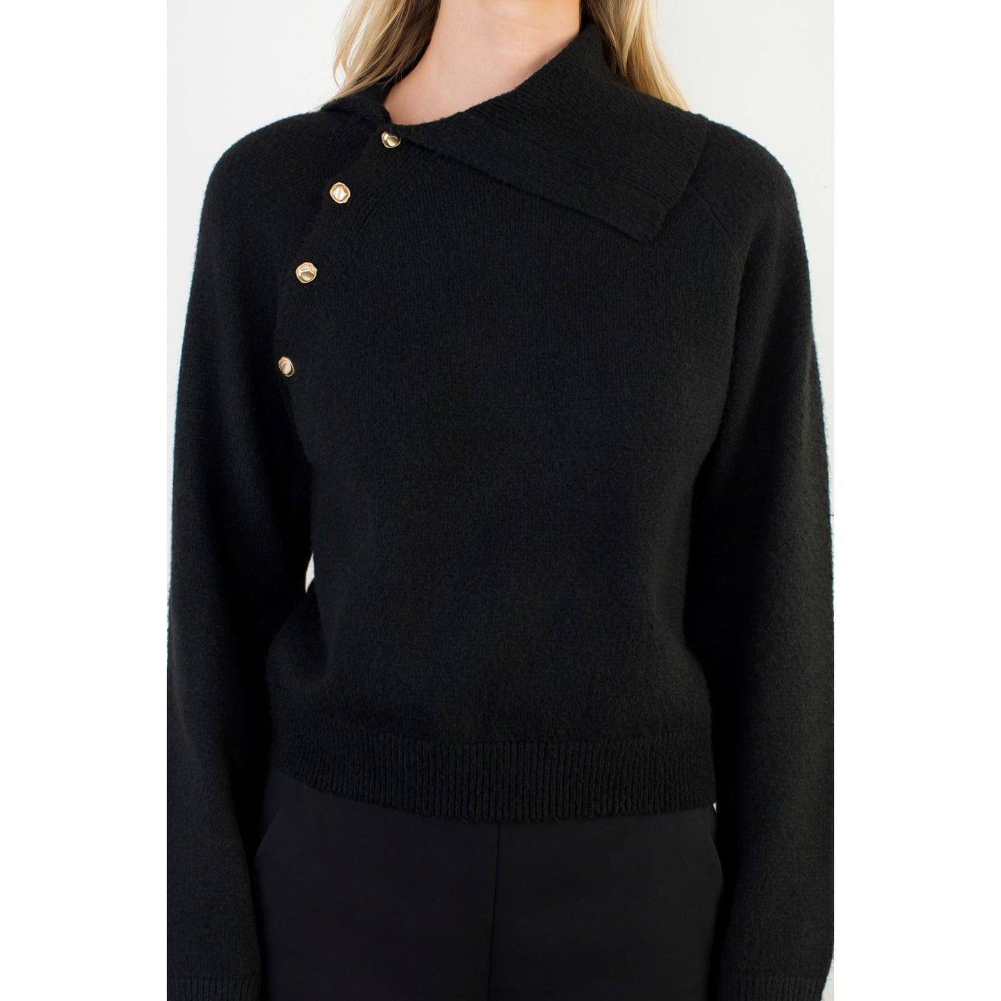 Long Sleeve Knitted Sweater - Black