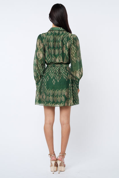 Abbott Printed Mini Shirt Dress - Green