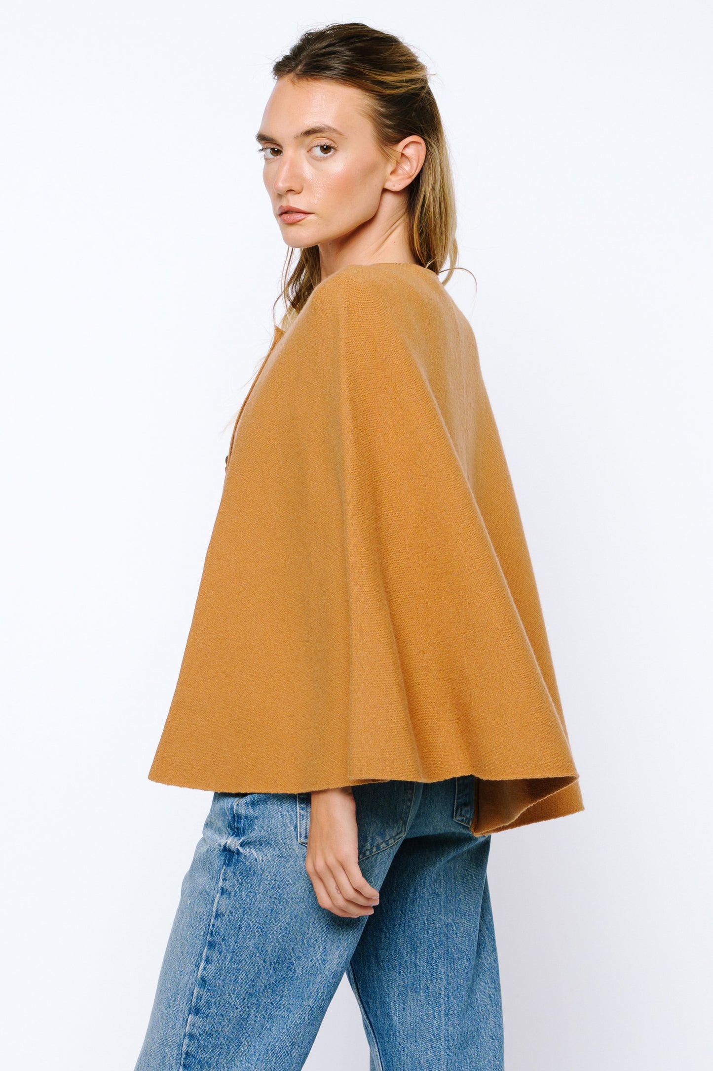 Fanny Double Breasted Poncho Jacket - Brown