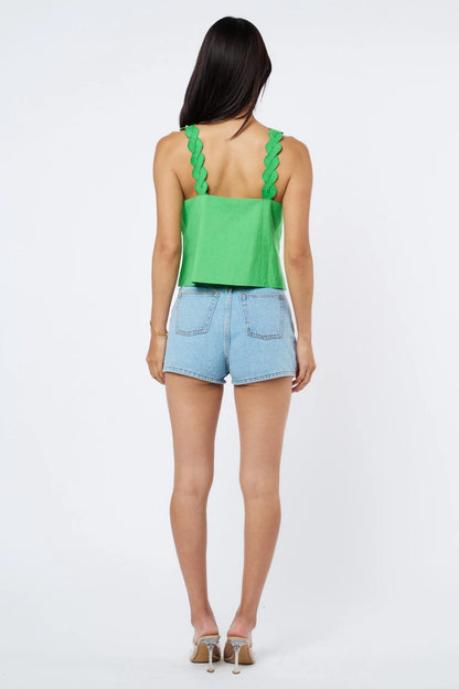 Alessia Embroidered Flower Strappy Top - Kelly Green
