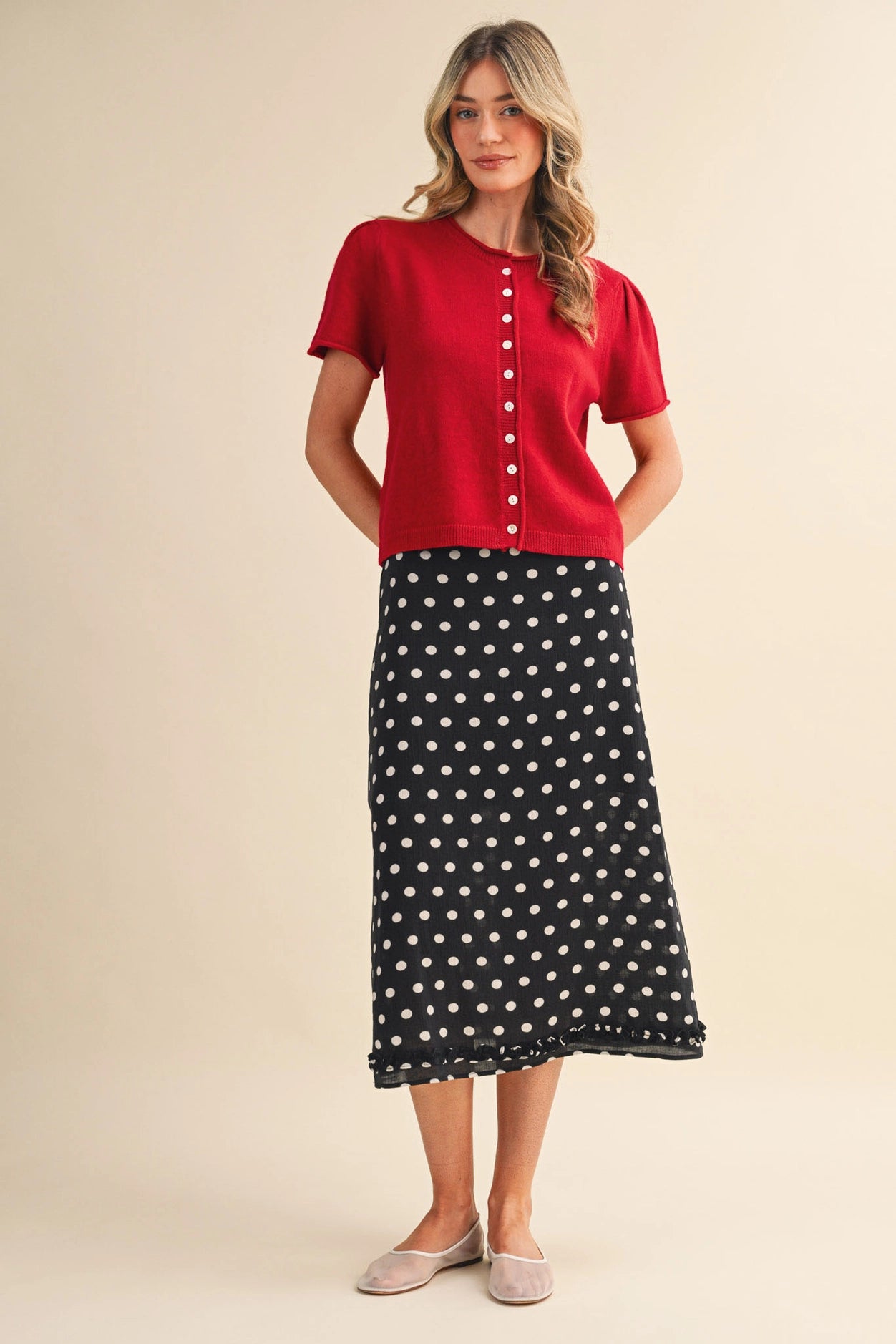 Short Sleeve Sweater Cardigan - Red