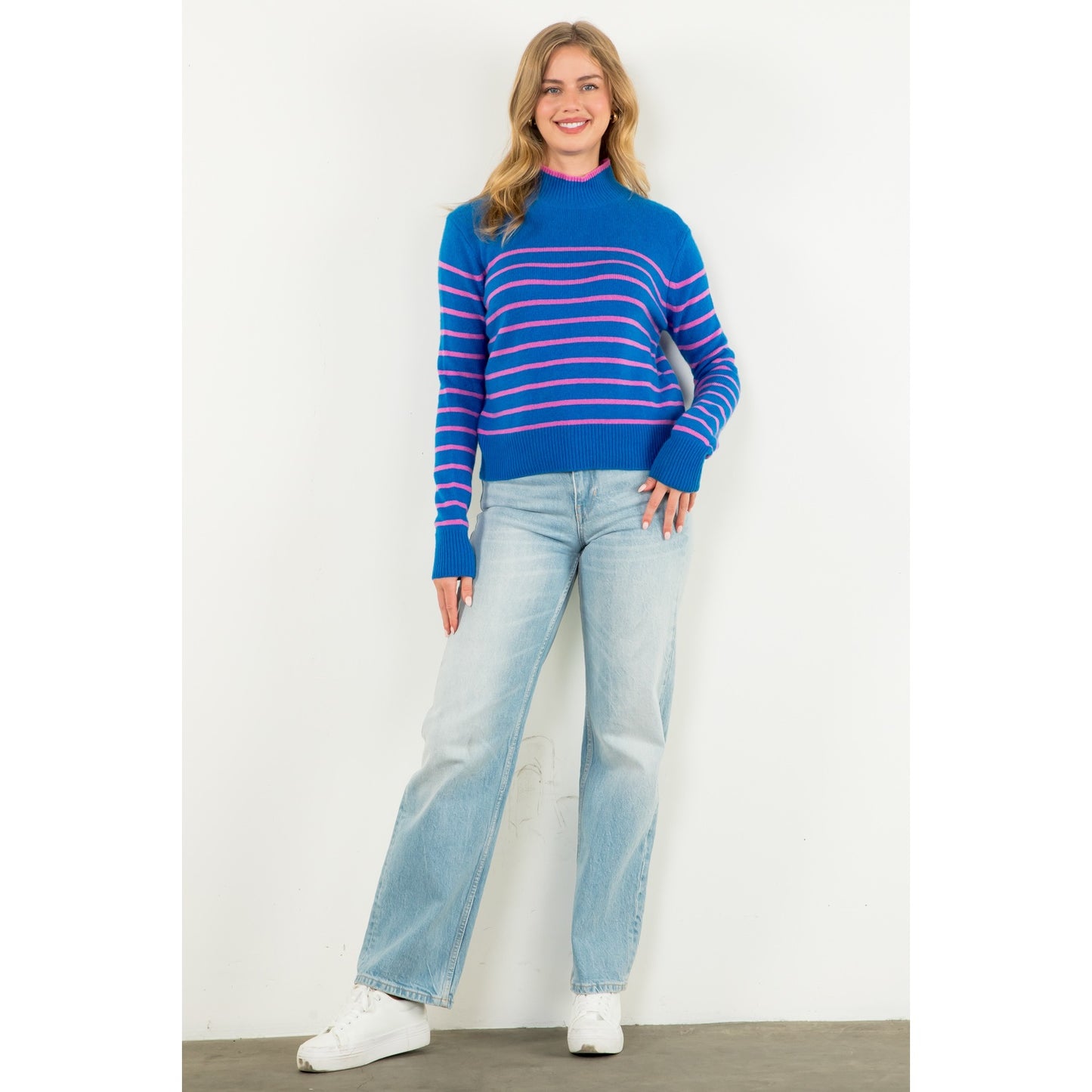 THML - Striped Knit Sweater - Blue