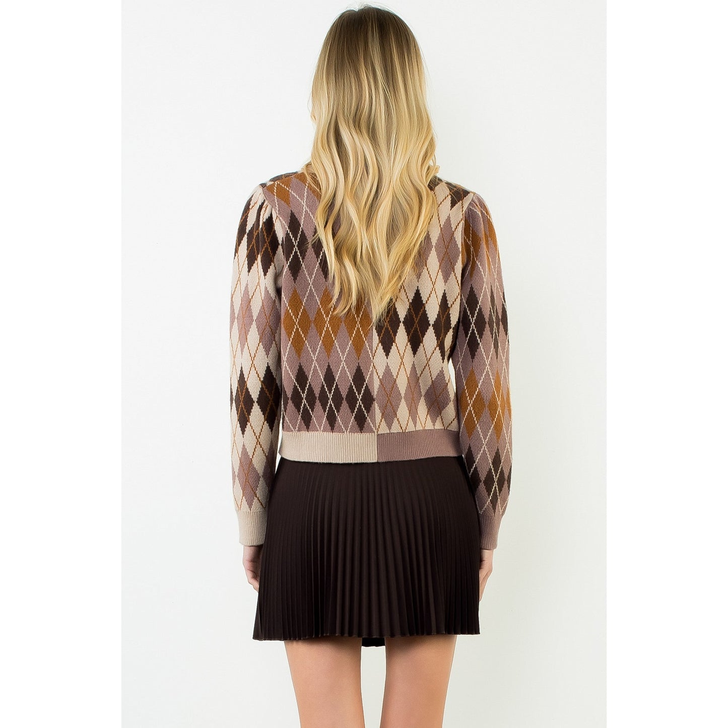 Pattern Gold Button Cardigan - Brown
