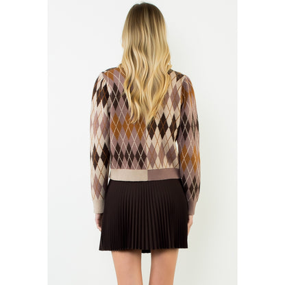 Pattern Gold Button Cardigan - Brown