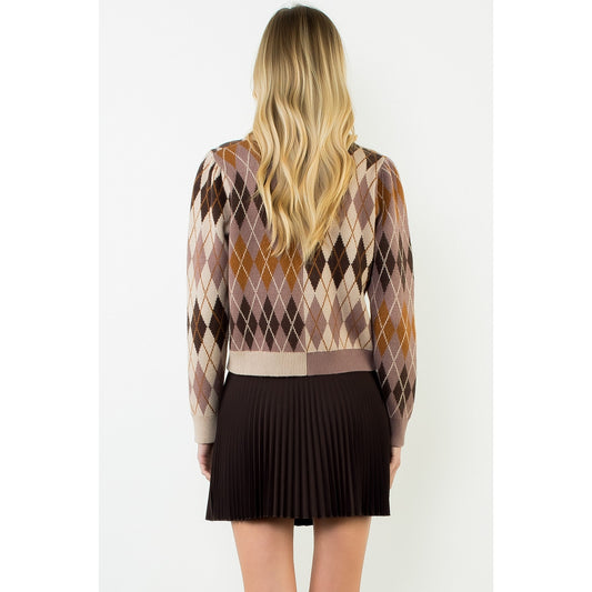 Pattern Gold Button Cardigan - Brown
