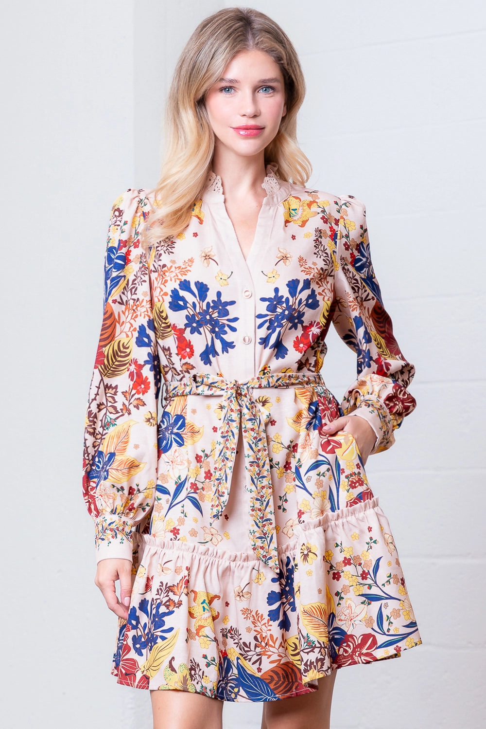 Floral Printed Dress - Salmon Multi