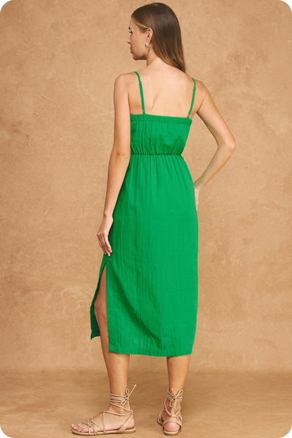 3D Floral Appliqué Midi Dress - Green