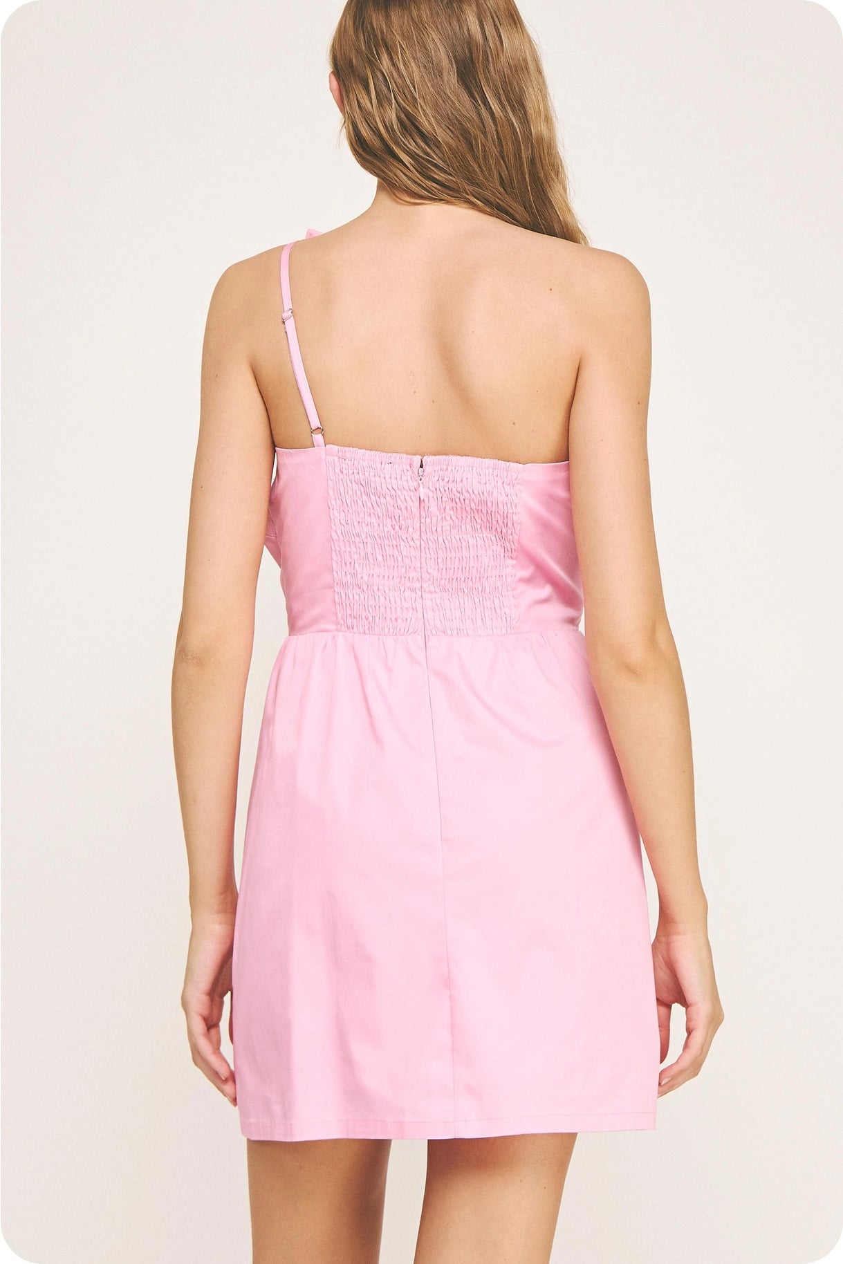 Knotted Flower Bow Mini Dress - Pink Lilac