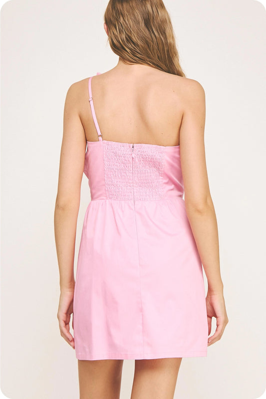 Knotted Flower Bow Mini Dress - Pink Lilac