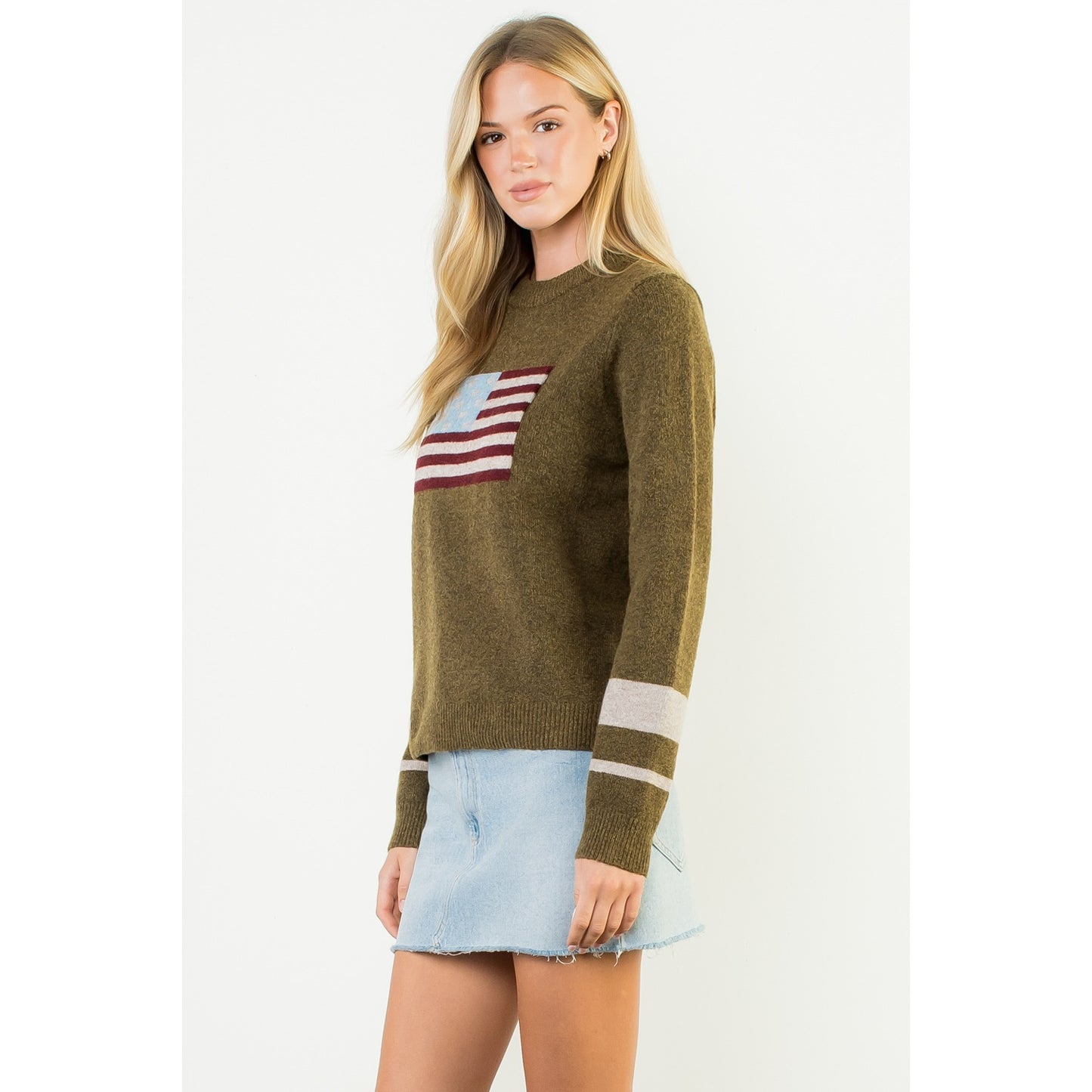 Knit Flag Detailed Sweater - Olive