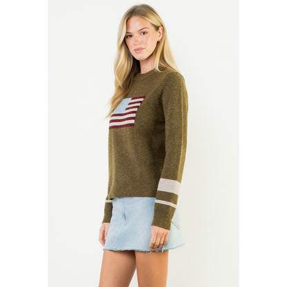 Knit Flag Detailed Sweater - Olive